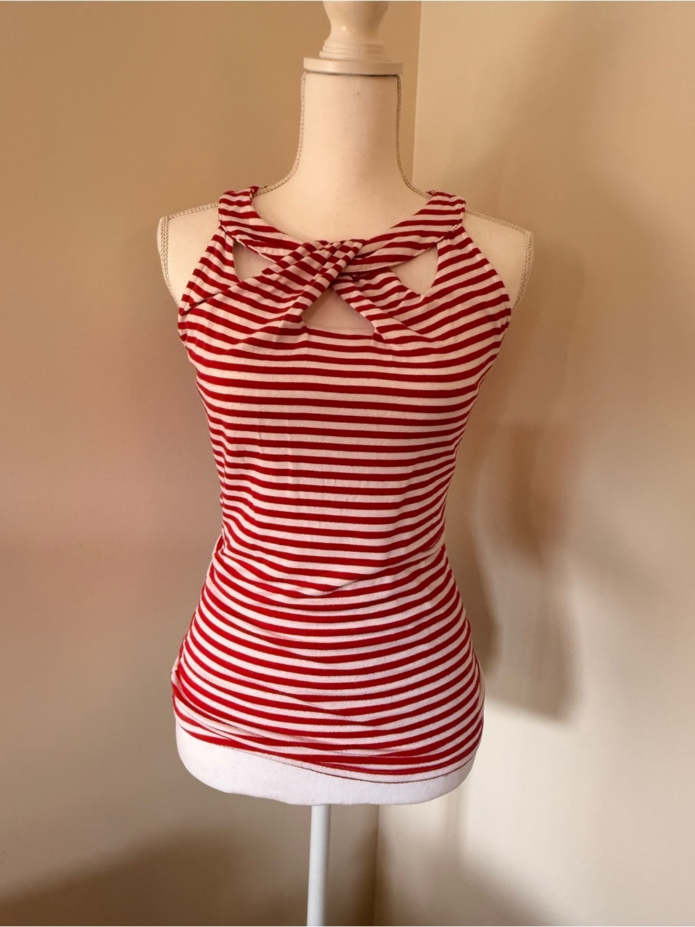 INC International Concepts Red & White Striped Twist-Front Tank